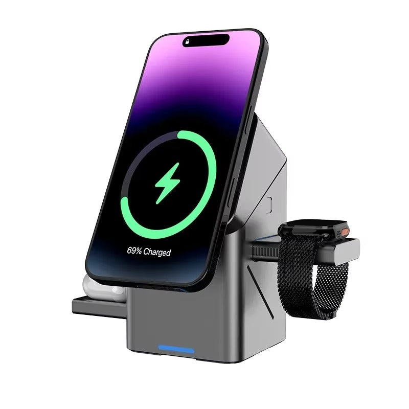2025 New Automatic Touch Magnetic Multi-function 3 in 1 Wireless Charger for Iphone 16 15 14 13 Pro Max Iwatch Airpods Charger