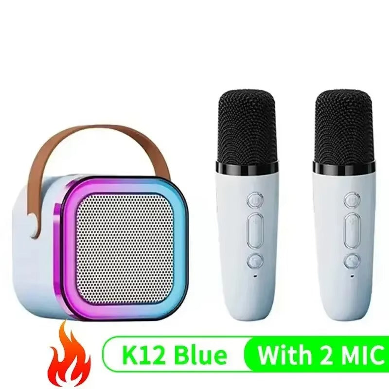 Bluetooth Speaker With 2 Wireless Mic RGB Light Home Family Singing Speaker