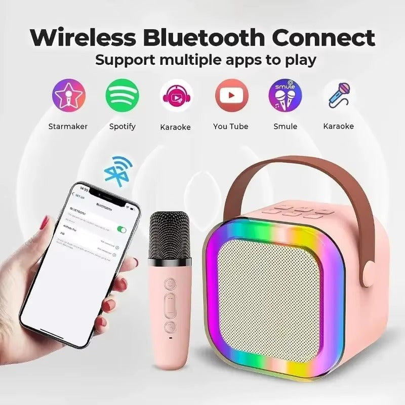 Bluetooth Speaker With 2 Wireless Mic RGB Light Home Family Singing Speaker